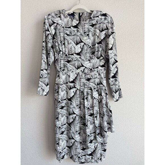 Vintage 1980s APRIL RAIN Dress White Black Palm Print Dolman Long‎ Sleeve 13-14 - Picture 3 of 13